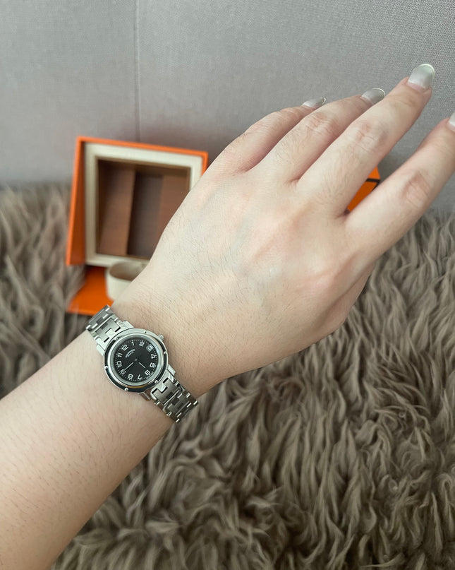 PRELOVED AUTHENTIC HERMES STAINLESS STEEL CLIPPER WATCH 24MM/16.5CM