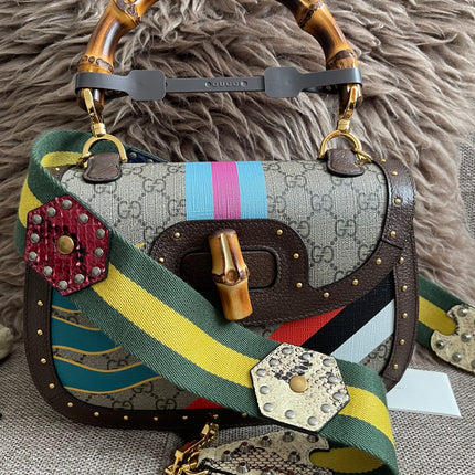 Preloved Authentic Gucci GG Supreme Canvas Leather and Python Medium Bamboo 1947 Top Handle Bag