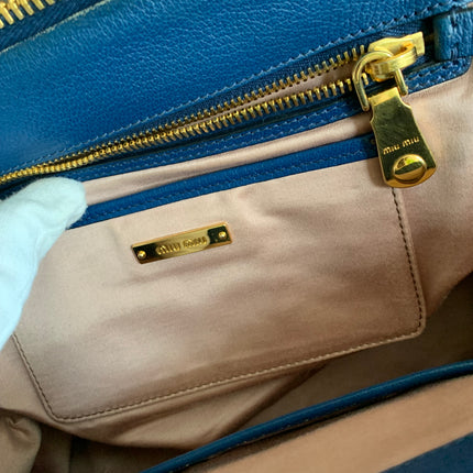 Miu Miu Two Tone Blue Madras Leather Doctor Satchel