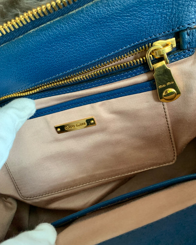 Miu Miu Two Tone Blue Madras Leather Doctor Satchel