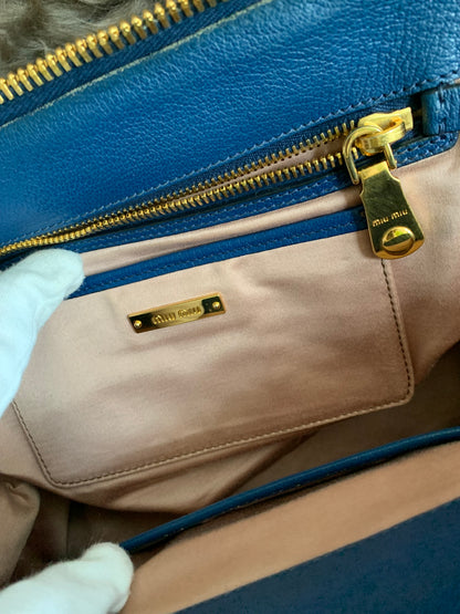 Miu Miu Two Tone Blue Madras Leather Doctor Satchel