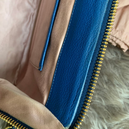 Miu Miu Two Tone Blue Madras Leather Doctor Satchel