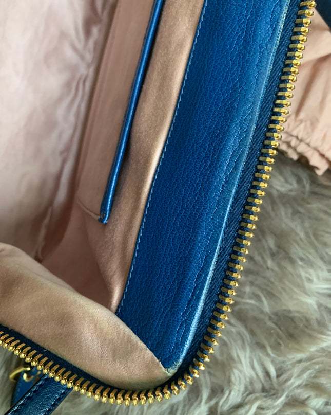 Miu Miu Two Tone Blue Madras Leather Doctor Satchel