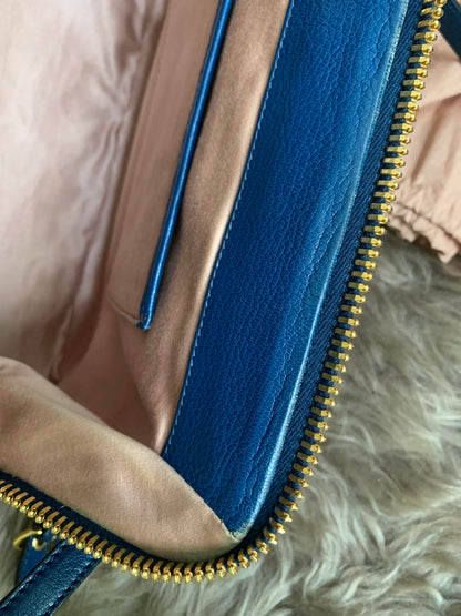Miu Miu Two Tone Blue Madras Leather Doctor Satchel