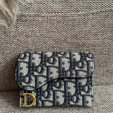 Preloved Authentic Dior Saddle Compact Wallet – Blue Oblique Jacquard