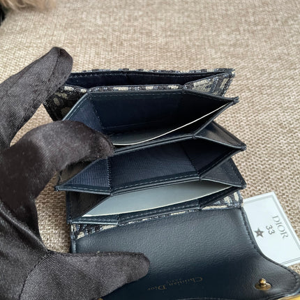 Preloved Authentic Dior Saddle Compact Wallet – Blue Oblique Jacquard