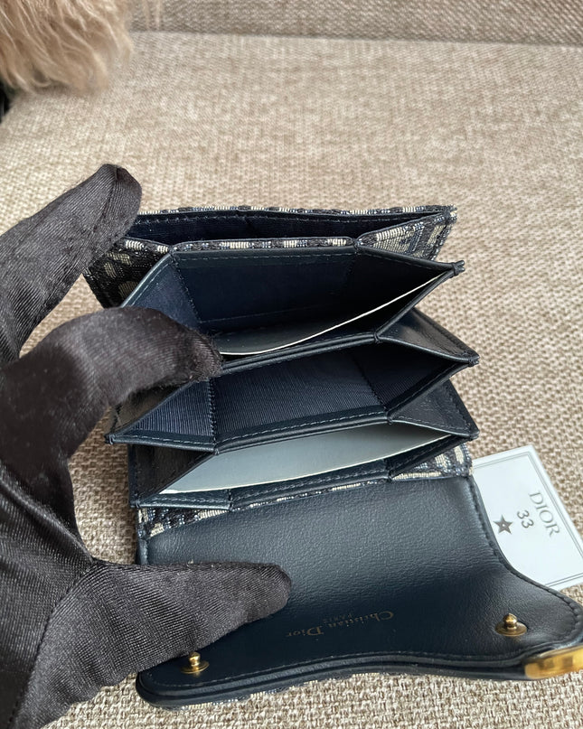 Preloved Authentic Dior Saddle Compact Wallet – Blue Oblique Jacquard