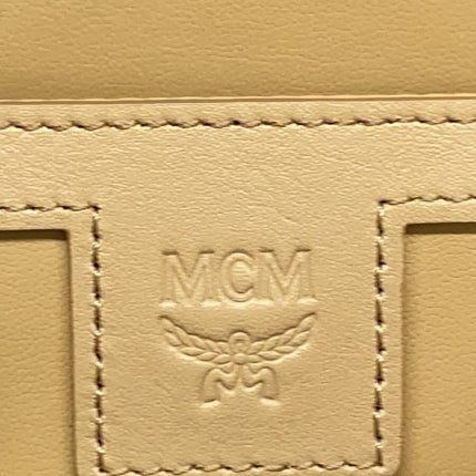 Preloved Authentic MCM Side stud backpack/Visetos/Rucksack/Leather/BEG/All-over pattern//