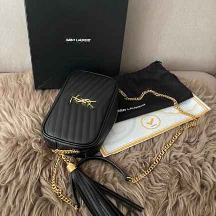 Preloved Authentic Saint Laurent Mini Lou Camera Bag in black quilted leather with gold-tone hardware