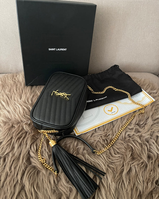 Preloved Authentic Saint Laurent Mini Lou Camera Bag in black quilted leather with gold-tone hardware