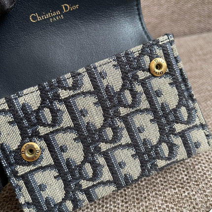 Preloved Authentic Dior Saddle Compact Wallet – Blue Oblique Jacquard