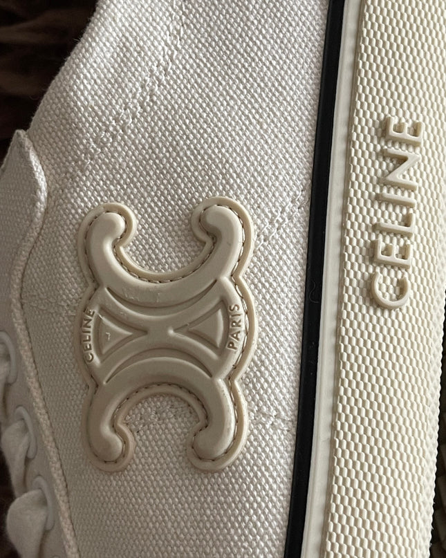 Preloved Authentic Celine Alan Sneaker with Triomphe in Canvas Off-White