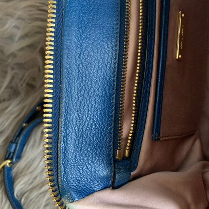 Miu Miu Two Tone Blue Madras Leather Doctor Satchel