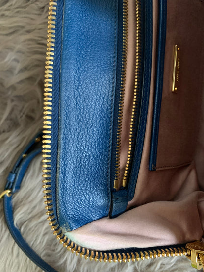 Miu Miu Two Tone Blue Madras Leather Doctor Satchel