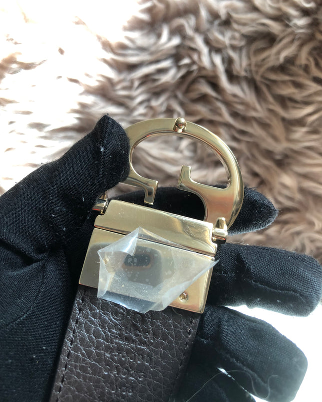 Preloved Gucci Black/Brown Leather Reversible GG Dollar Belt 90CM