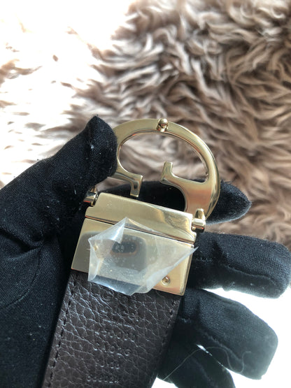 Preloved Gucci Black/Brown Leather Reversible GG Dollar Belt 90CM