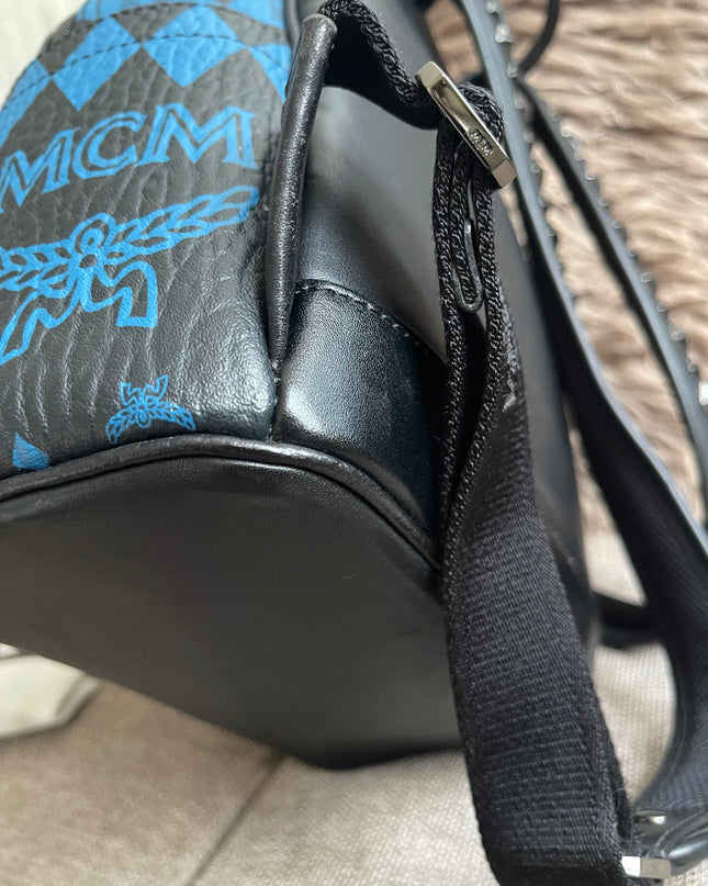 Preloved Authentic MCM Stark Backpack in Blue Black Visetos