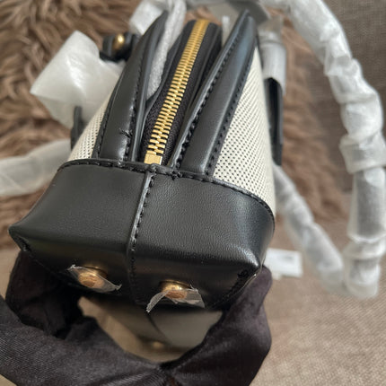 Preloved Authentic Charles & Keith Structured Boston Bag in Black White Mesh