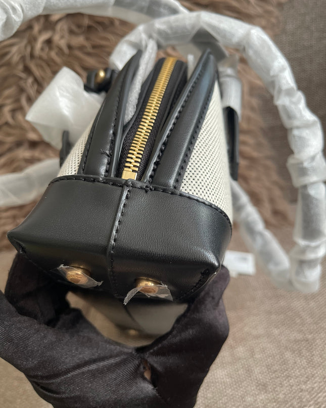 Preloved Authentic Charles & Keith Structured Boston Bag in Black White Mesh