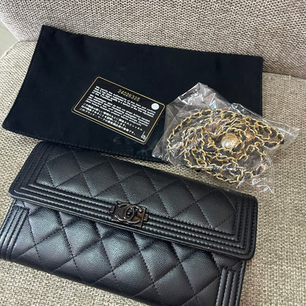 Preloved Authentic Chanel Boy Long Wallet with Chain Strap (WOC Style)