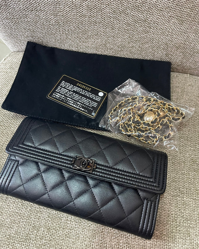 Preloved Authentic Chanel Boy Long Wallet with Chain Strap (WOC Style)