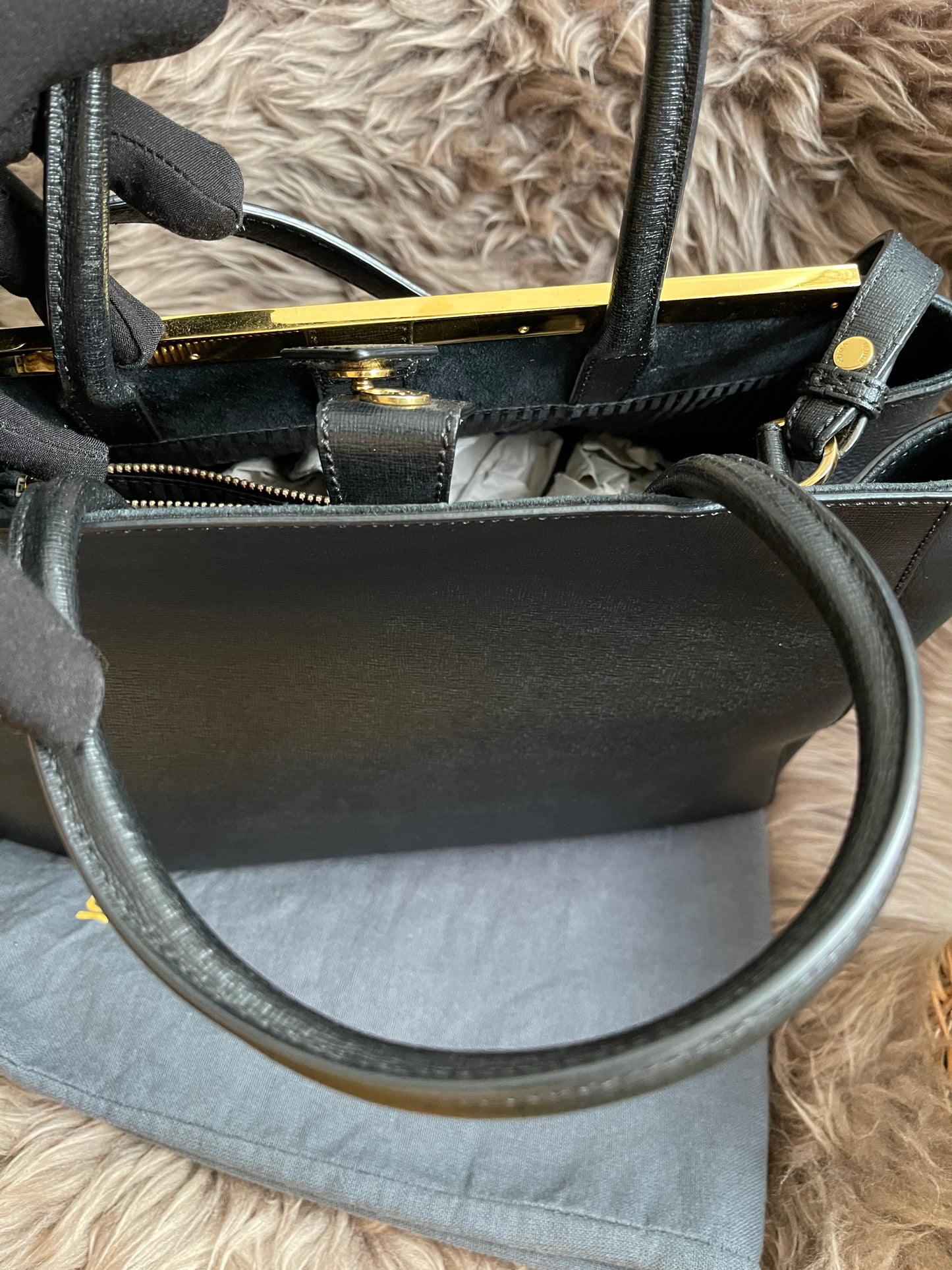 Preloved Fendi 2 Jours Bag Medium in Black w/initial