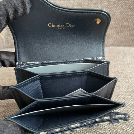 Preloved Authentic Dior Saddle Compact Wallet – Blue Oblique Jacquard