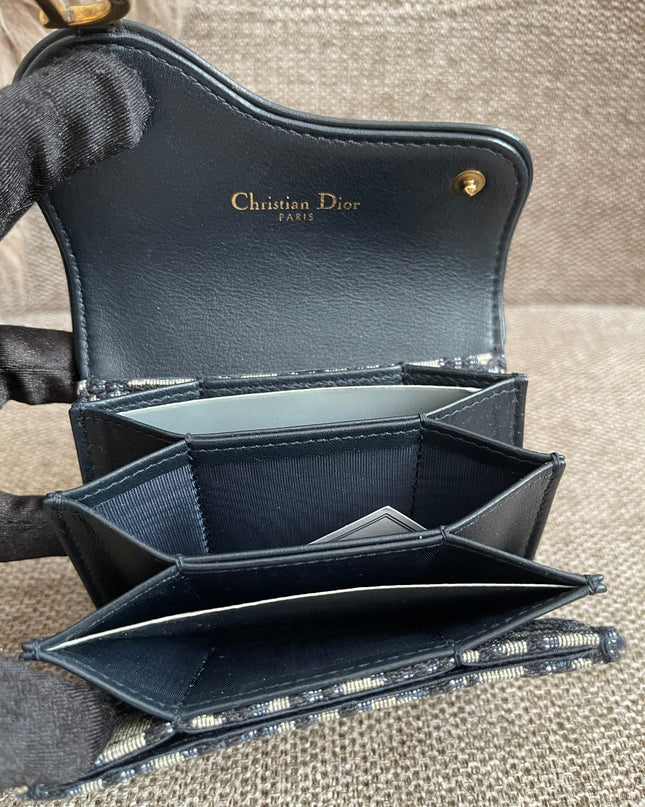 Preloved Authentic Dior Saddle Compact Wallet – Blue Oblique Jacquard