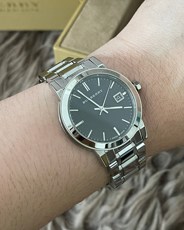 Preloved Authentic Rank N Burberry The City BU9001 stainless steel watch with a black dial.