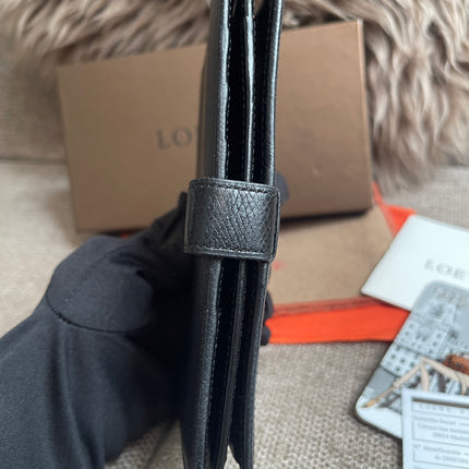 Preloved Authentic Loewe Bifold Wallet Black Grained Leather