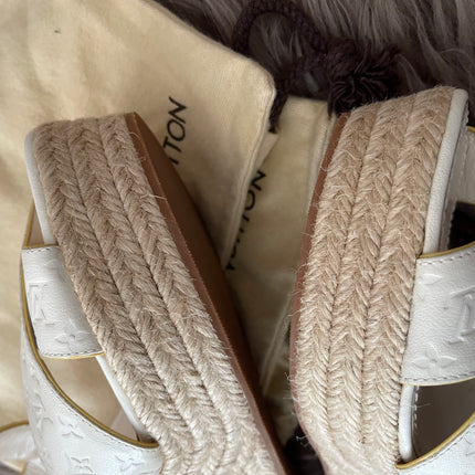 Preloved Authentic Louis Vuitton White Monogram Wedge Sandals in 36.5