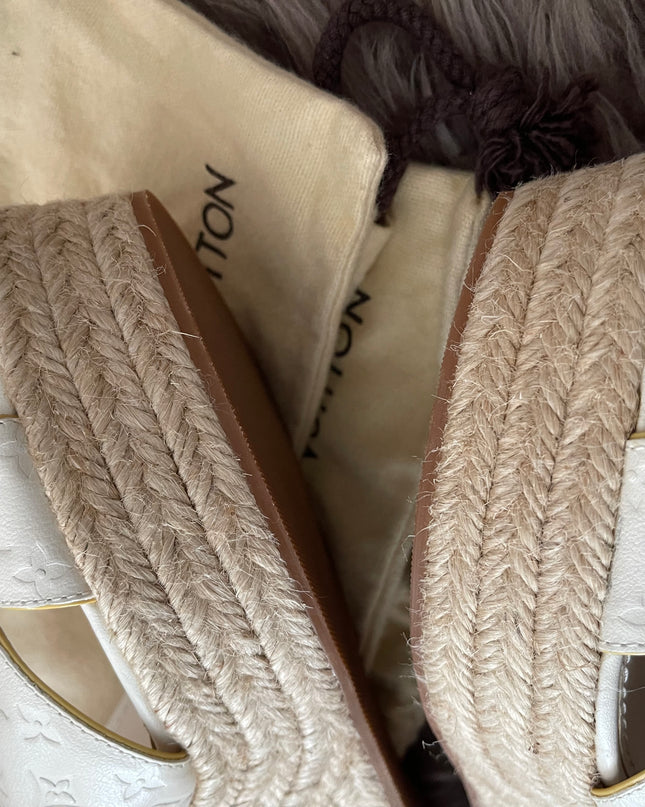 Preloved Authentic Louis Vuitton White Monogram Wedge Sandals in 36.5