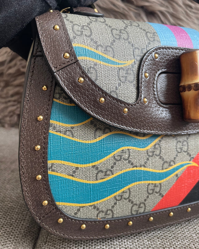 Preloved Authentic Gucci GG Supreme Canvas Leather and Python Medium Bamboo 1947 Top Handle Bag
