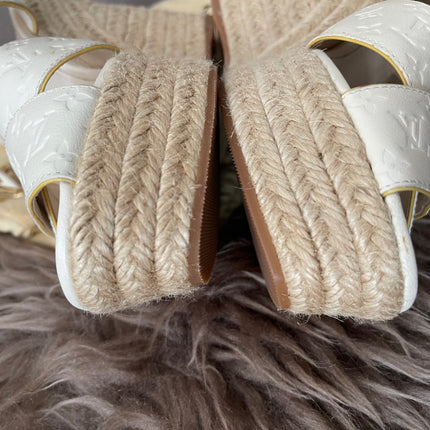 Preloved Authentic Louis Vuitton White Monogram Wedge Sandals in 36.5