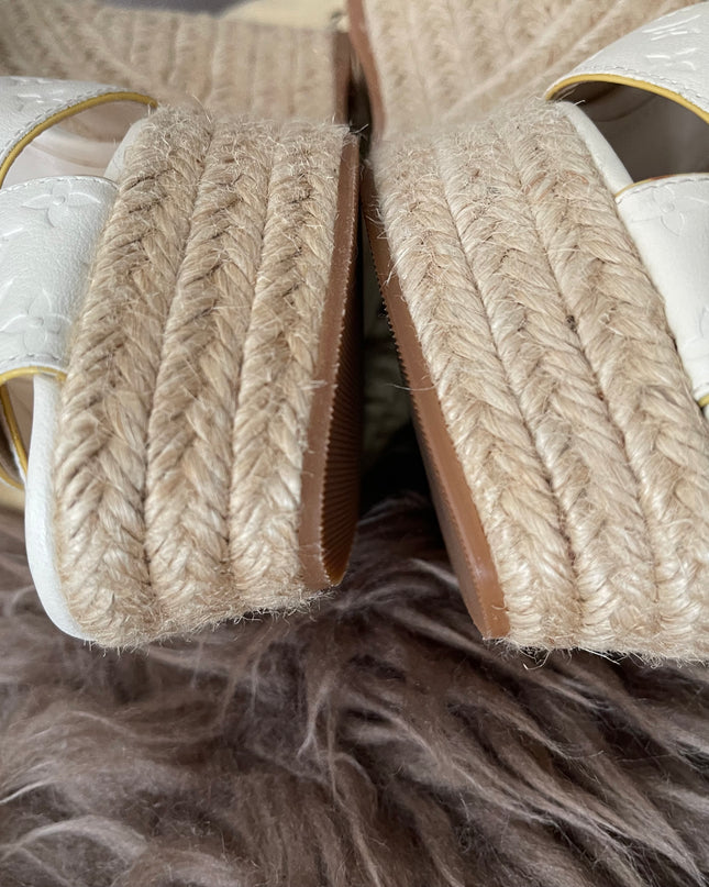 Preloved Authentic Louis Vuitton White Monogram Wedge Sandals in 36.5