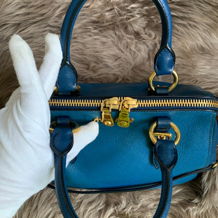Miu Miu Two Tone Blue Madras Leather Doctor Satchel