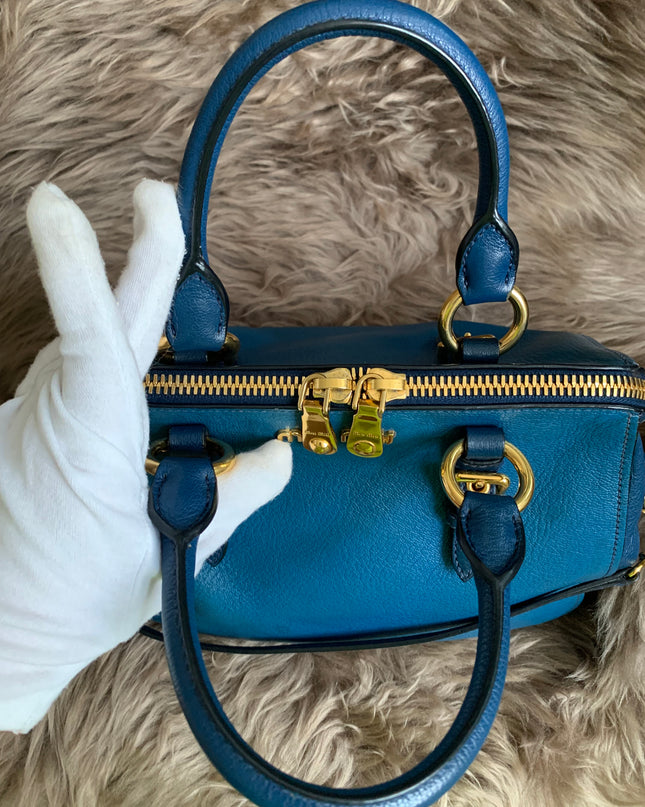 Miu Miu Two Tone Blue Madras Leather Doctor Satchel