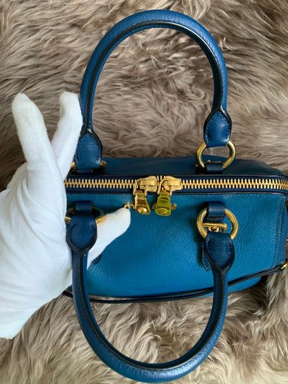 Miu Miu Two Tone Blue Madras Leather Doctor Satchel