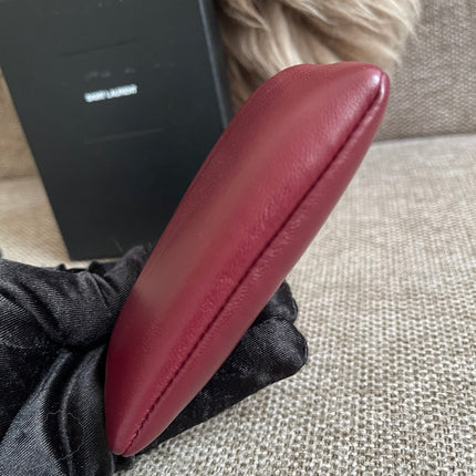 Preloved Authentic Saint Laurent Monogram Zipped Card Case — Burgundy