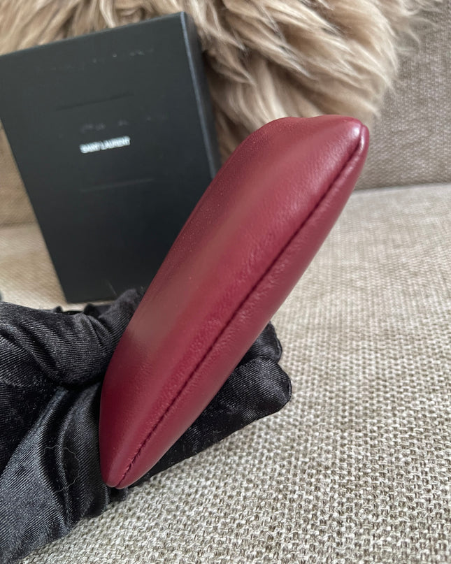 Preloved Authentic Saint Laurent Monogram Zipped Card Case — Burgundy