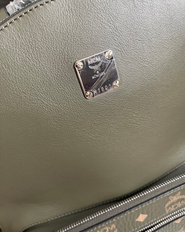 Preloved MCM Stark Leather Backpack in SEA TURTLE