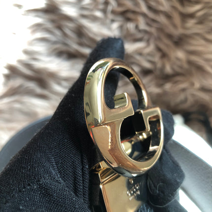 Preloved Gucci Black/Brown Leather Reversible GG Dollar Belt 90CM