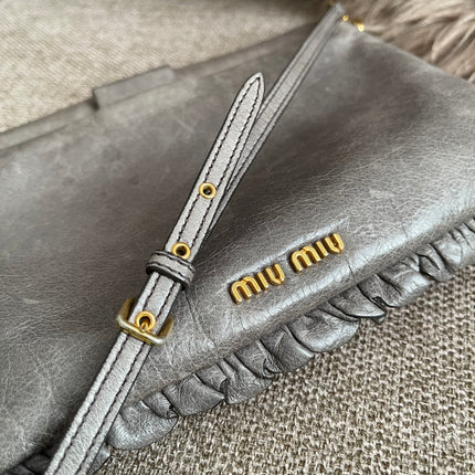 Preloved Autehntic Miu Miu Ruffle Crossbody Bag – Taupe