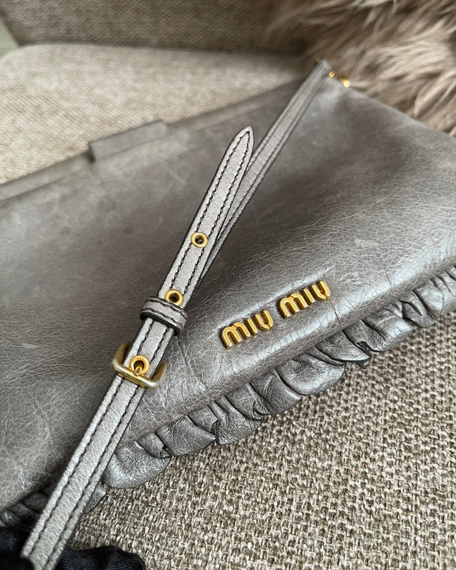 Preloved Autehntic Miu Miu Ruffle Crossbody Bag – Taupe