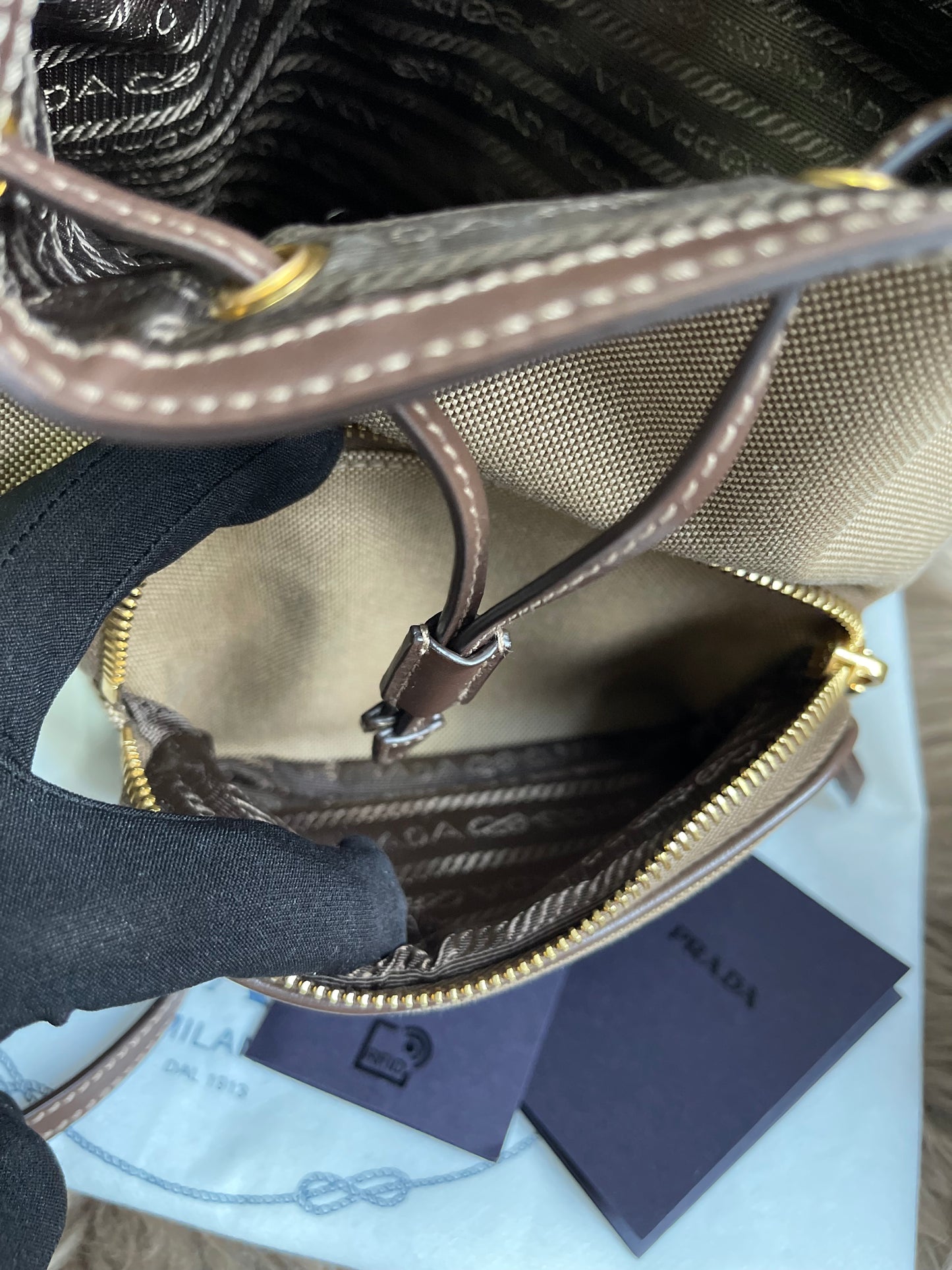 Preloved Prada  2021 Logo Jacquard Bucket Bag