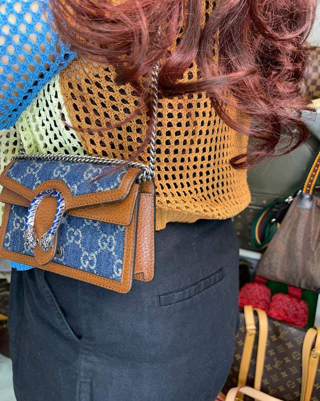Preloved Gucci Blue/Brown Denim Super Mini GG Dionysus Crossbody Bag