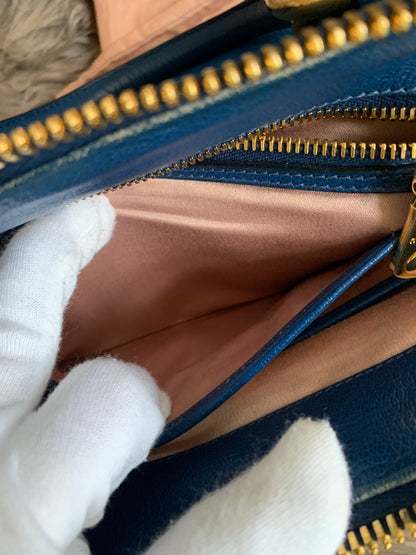 Miu Miu Two Tone Blue Madras Leather Doctor Satchel