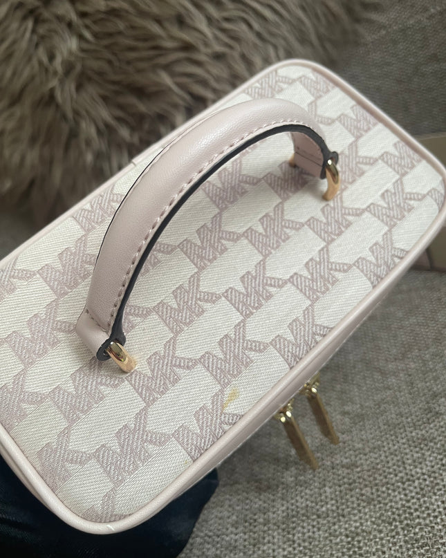 Preloved Authentic Michael Kors Jet Set MD Zip Tote Crossbody in Blush Pink MK Signature