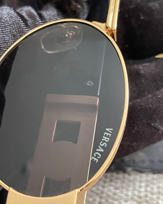 Preloved Authentic Versace Biggie Oval Sunglasses – Black & Gold Medusa, VE2176