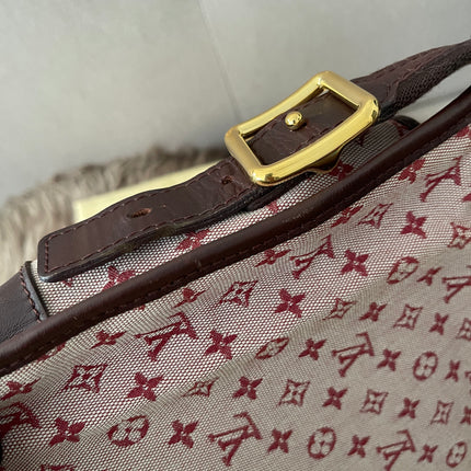 Preloved Authentic Louis Vuitton Monogram Mini Lin Marjorie shoulder bag in burgundy cloth with leather trim